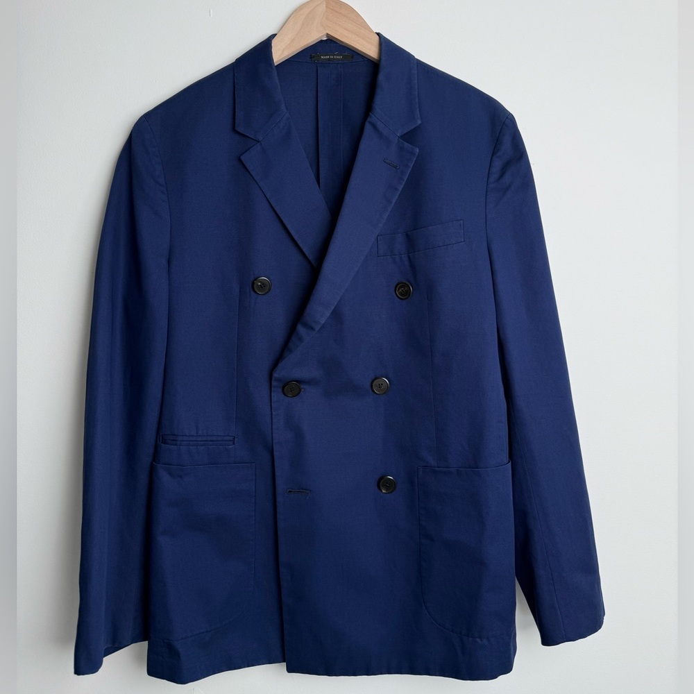 Prada Milano Blue Double-Breasted Cotton Blazer - Made in Italy - Size 50 - Picture 2 of 9